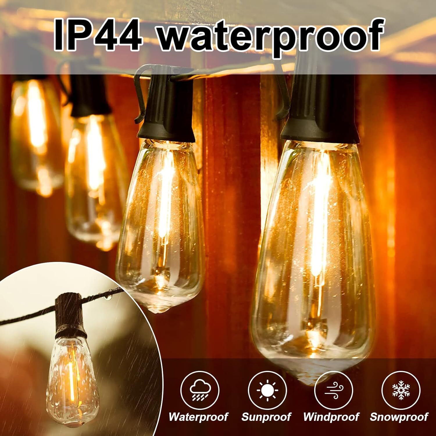 LED Outdoor String Lights, ST38 LED Patio Lights with E12 Edison Vintage Bulbs
