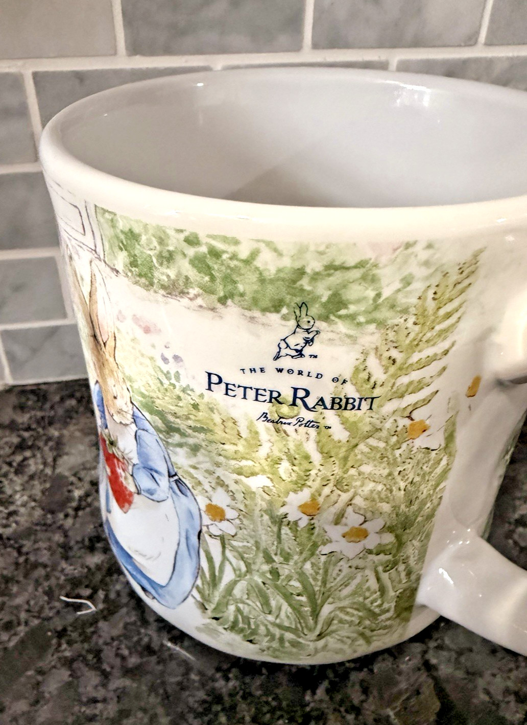 Peter Rabbit 14oz Mug Easter Vibrant Flowers w/Strawberries (BEATRIX POTTER) NEW