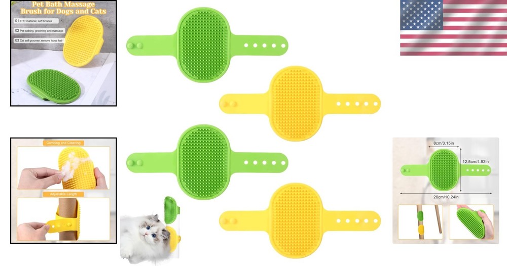Versatile 4-Piece Cat Grooming Set: Adjustable Silicone Brushes for Easy Use