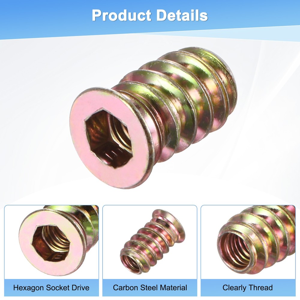 20-Pack Threaded Inserts for Wood, M5x15mm Threaded Insert Nuts [Gold Tone]
