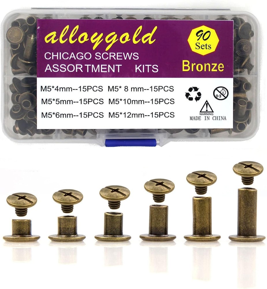 Durable Bronze Leather Rivets - 90 Sets with 6 Sizes for Creative Bookbinding