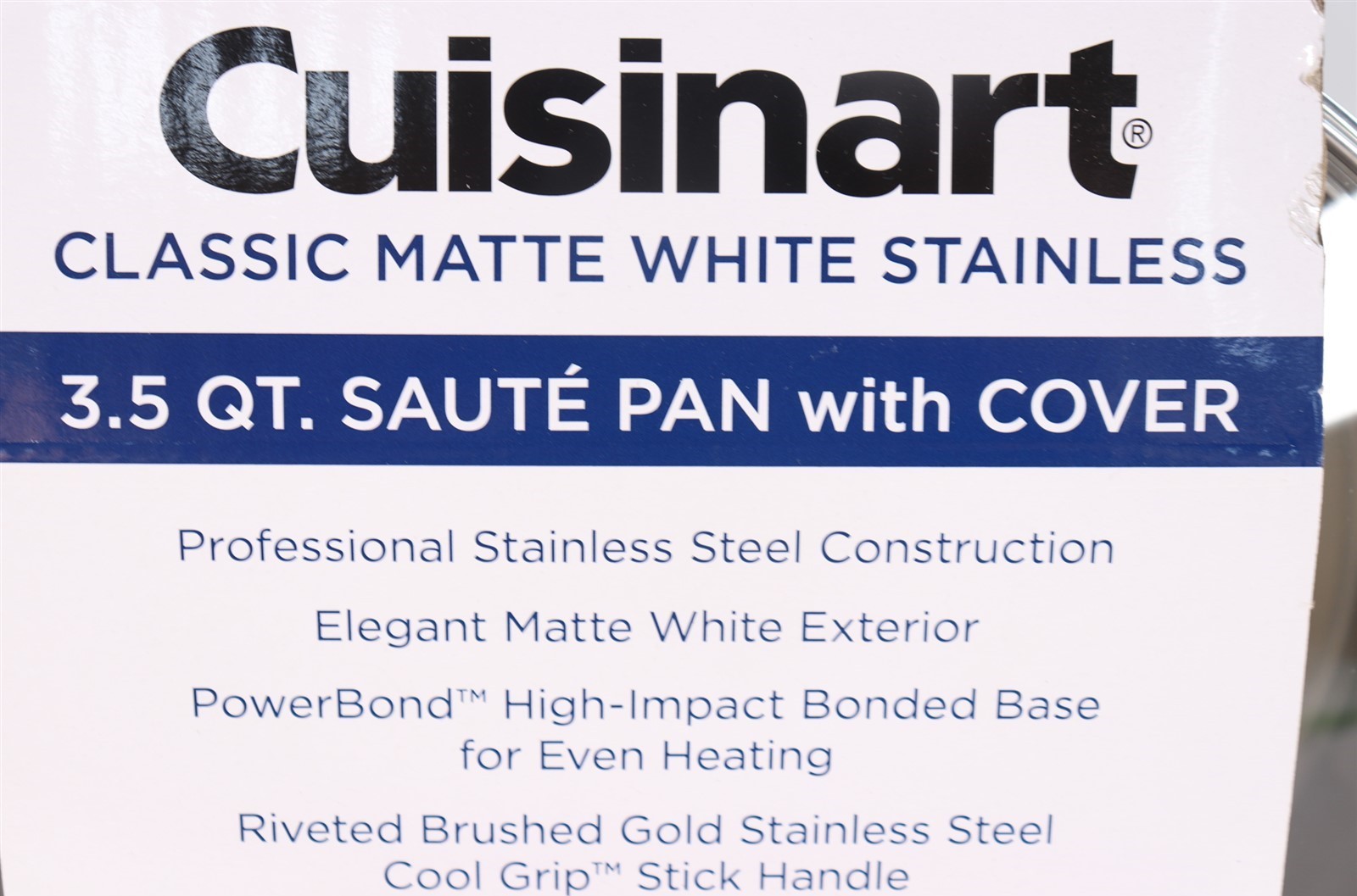 Cuisinart Classic Matte White & Brushed Gold 3.5qt Stainless Saute Pan w/Cover