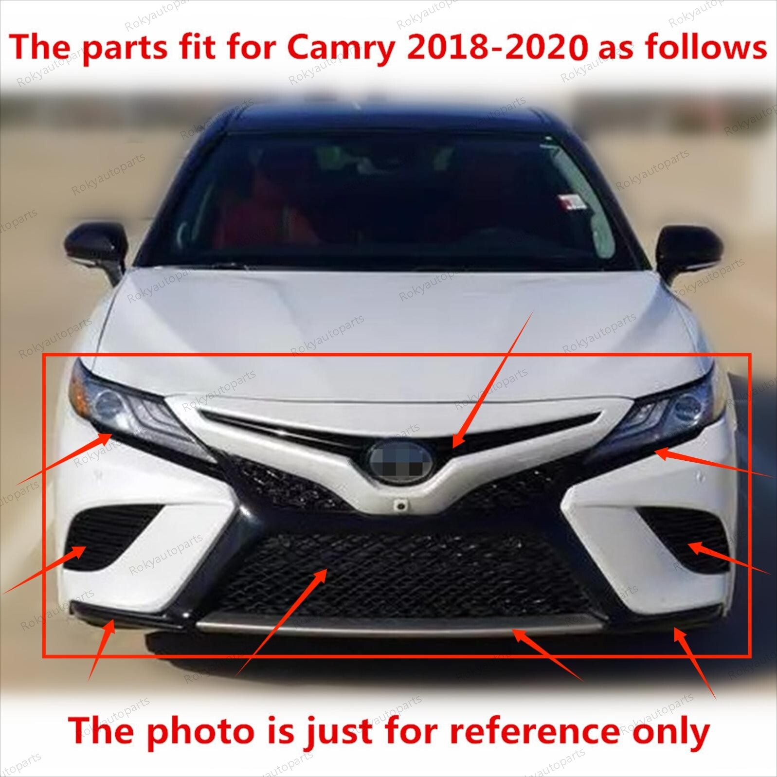 For Camry SE 2018-2020 Front Bumper Upper Lower Grille Mesh Molding Trim + Cover