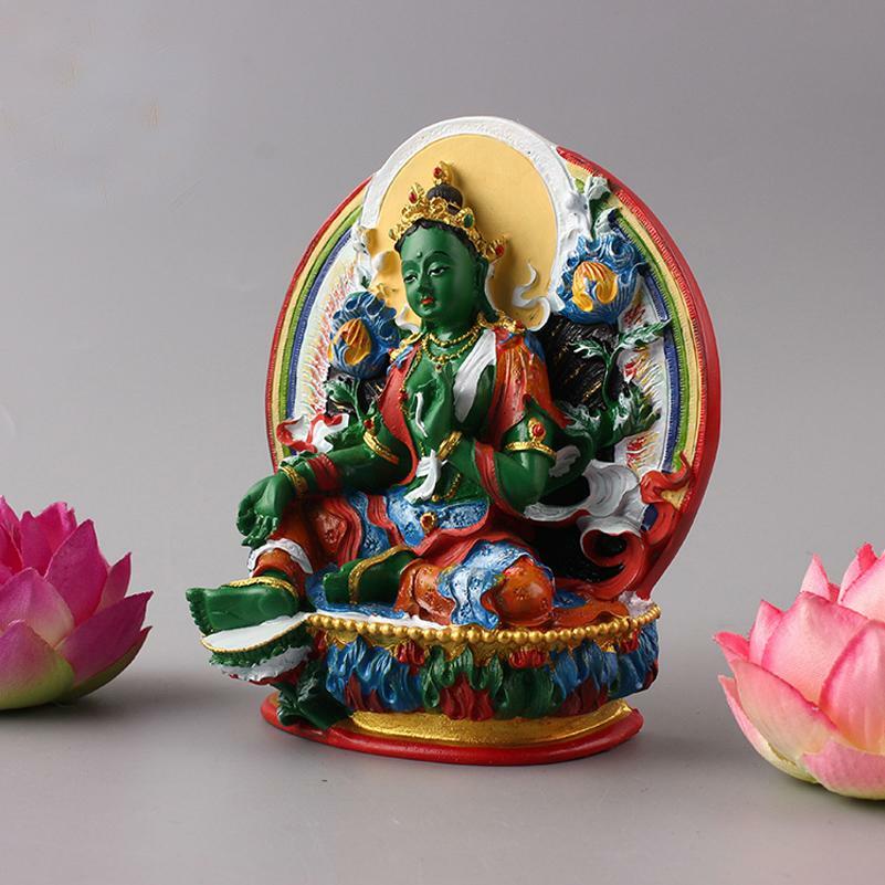 Tibetan Buddhism Statue Green Tara Buddha Semicircle Hand-painted Feng Shui