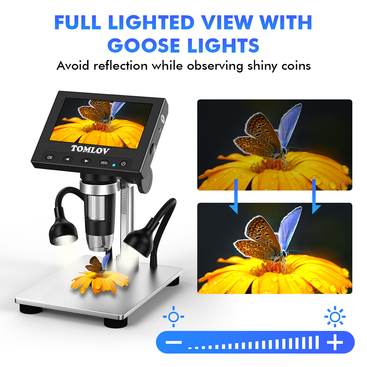 TOMLOV Digital Microscope Soldering 1000X Adult Stamp 4.3" LCD Coin Microscope