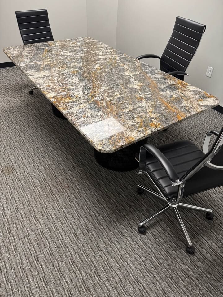 Solid Marble Conference Table – 86” Long x 48” Wide - on Wire Framed Pedestals