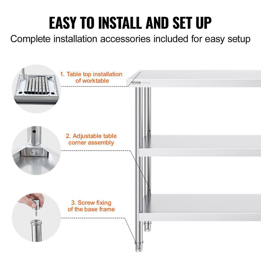 Kitchen Prep Table 14 X 48 X 34 In. BBQ Prep Table with 2 Adjustable Undershelf