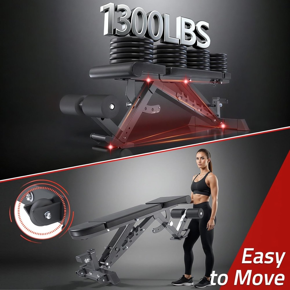 Adjustable Weight Bench, 1300Lbs Capacity Press & Strength Training Benches