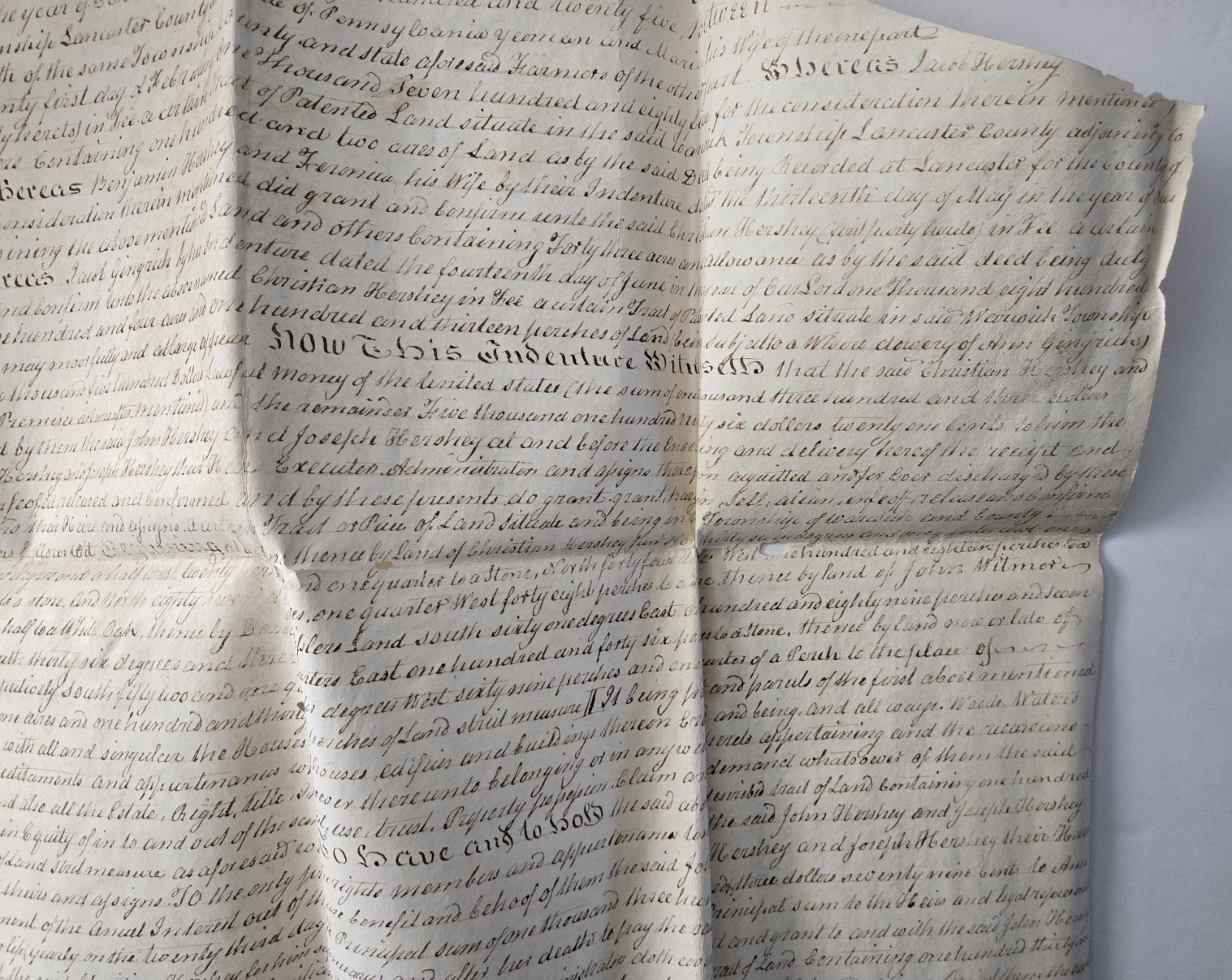 1825 Lancaster Cty PA Deed Christian Hershey/ John Hershey GENEALOGY 131 Acres