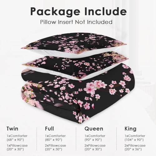 Size Comforter Set with 2 Pillowcases, Spring Pink Tree Cherry Queen Multi 7