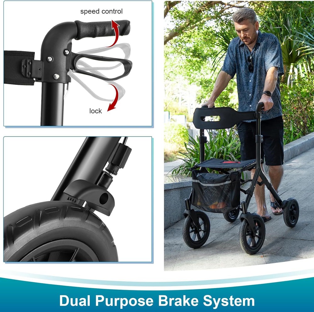 Rollator Walker for Seniors, Lightweight Foldable All Terrain Rolling Walker