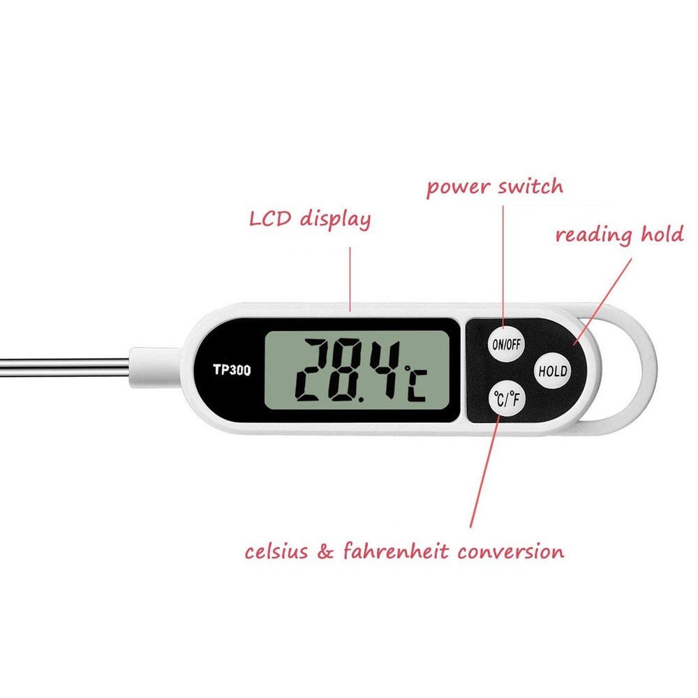 Precise LCD Food Thermometer with Long Probe - Fast Read for Kitchen & Grill