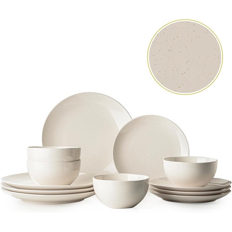 12 Piece Stoneware Dinner Set Durable Scratch Resistant Microwave Safe New