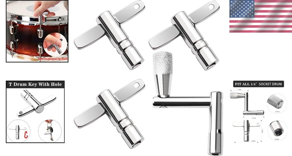 4 Pack Drum Keys - Universal Tool for Tuning High Tension Drums, Includes Speed