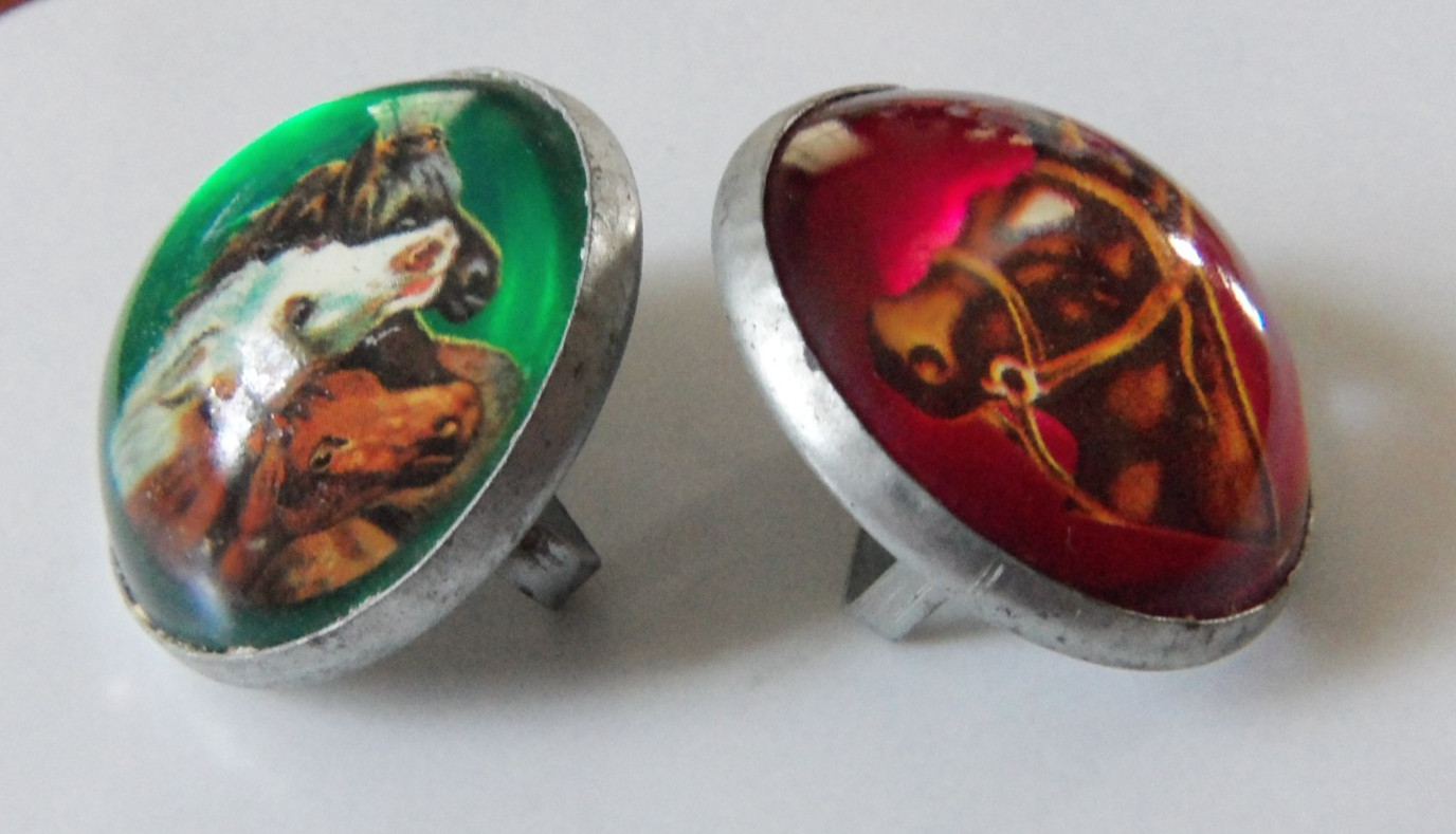 Vintage Glass Domed HORSE BRIDLE ROSETTES Equestrian Decorative Chapman MINN