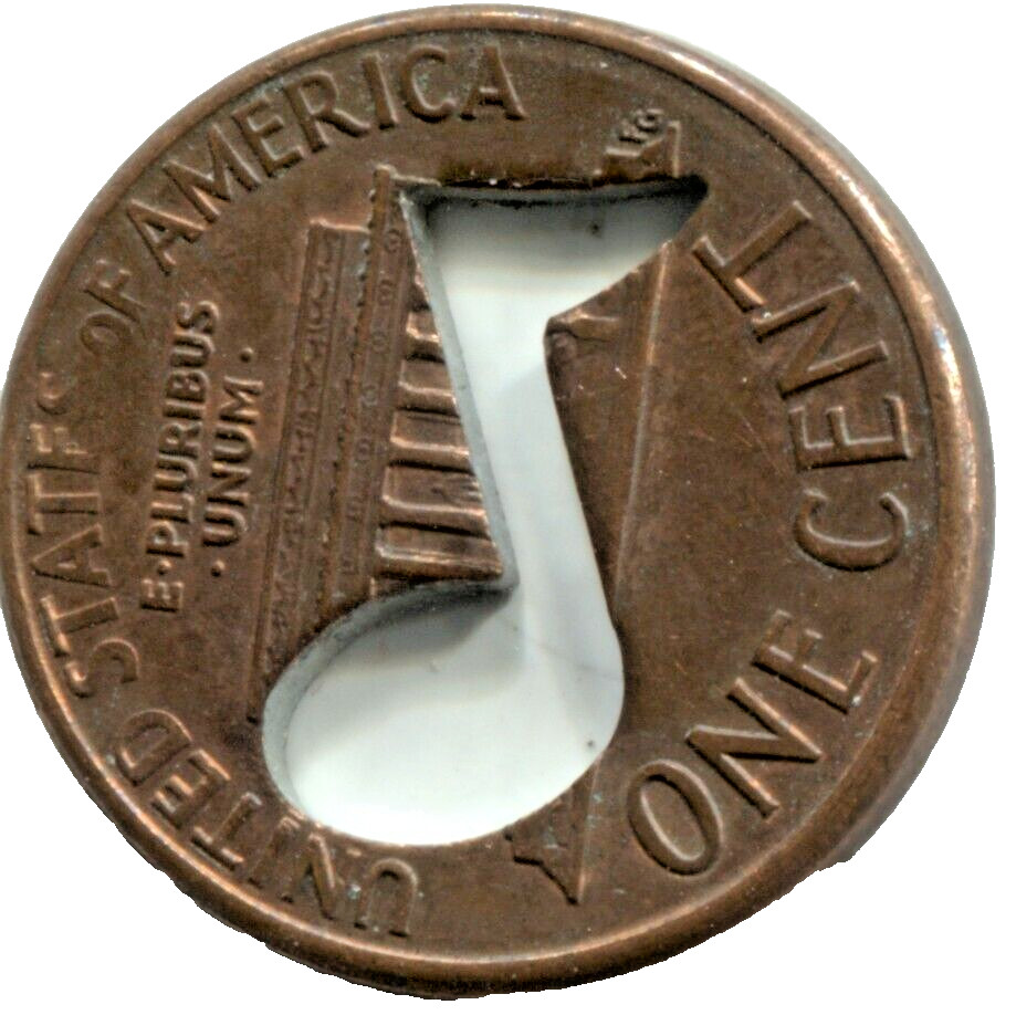 MUSIC NOTE CUT-OUT LINCOLN CENT - VARIOUS DATES - MH 009