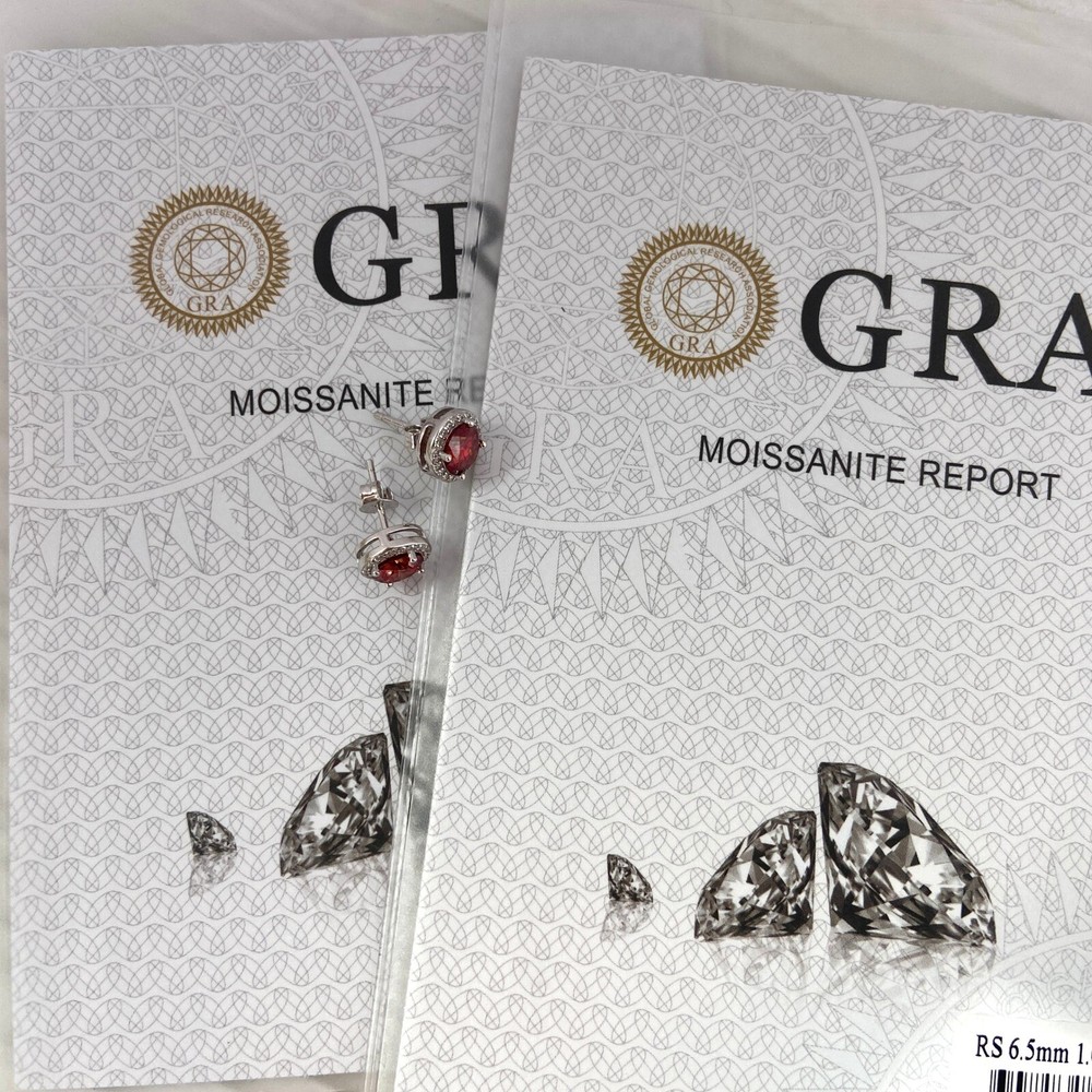 925 Sterling Silver 1CT Garnet Ruby Red Moissanite Round Stud Earrings 2CT TW