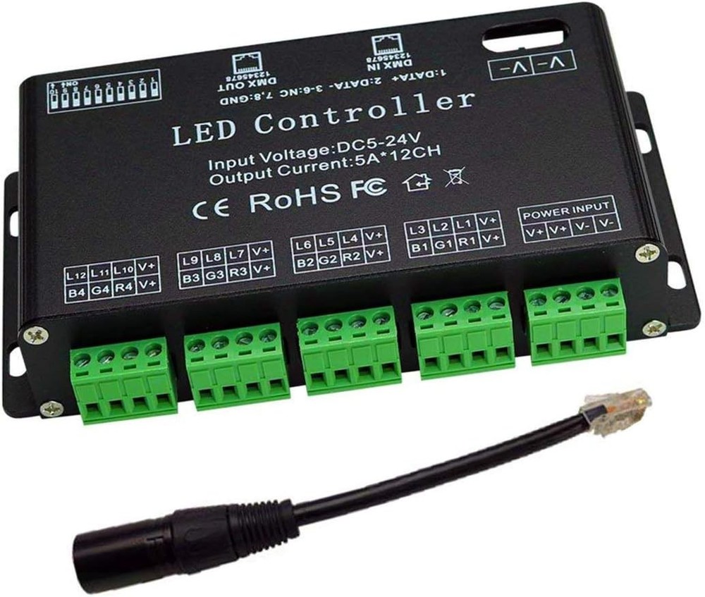 Professional RGB LED Light Controller - 12 Channels DMX512 Decoder Dimmer Driver