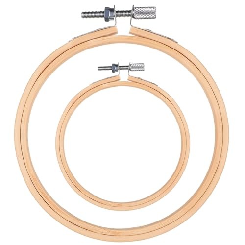 2 Pcs Embroidery Hoops Round Bamboo Frame 4/6 inch Adjustable Circle Frame