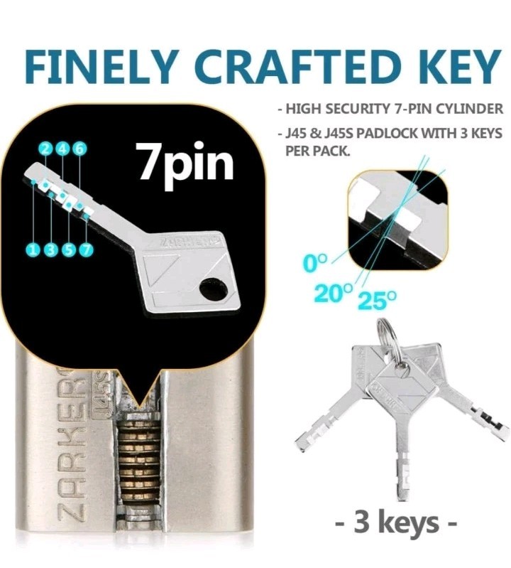 Zarker J45S keyed Padlock, Heavy Duty Stainless Steel Shackle Lock, 3 Keys