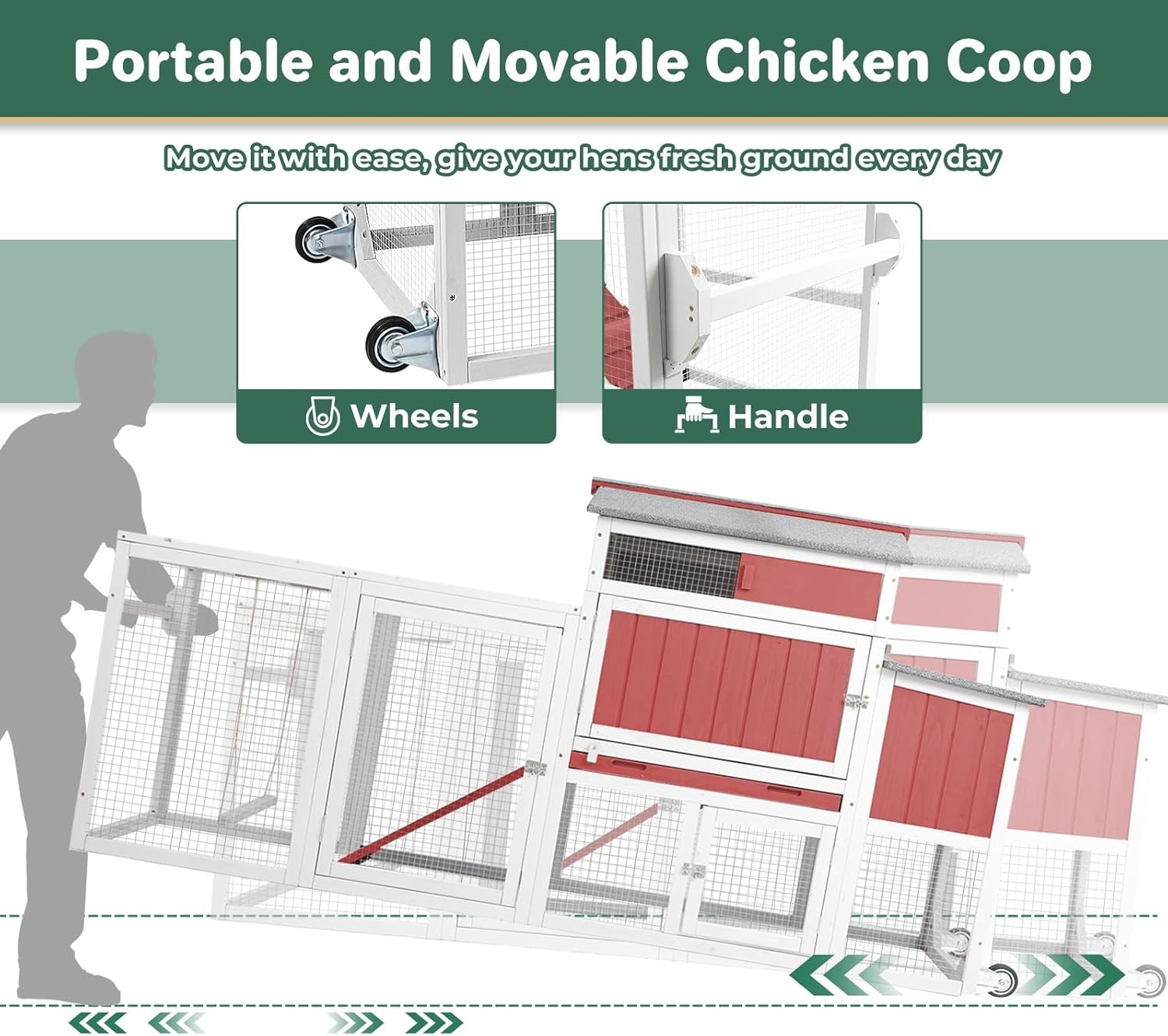 PETSCOSSET Outdoor Chicken Coop, Large Chicken House with Nesting Box, Red