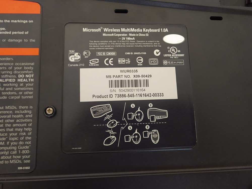 Microsoft Wireless Keyboard Multimedia Optical Desktop Mouse 1008 USB PS2 Tested