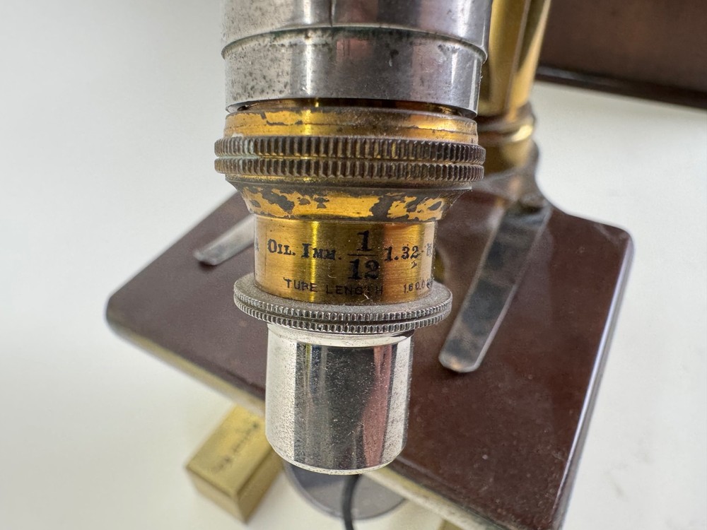 Antique Bausch & Lomb Brass Microscope with Case & Lenses