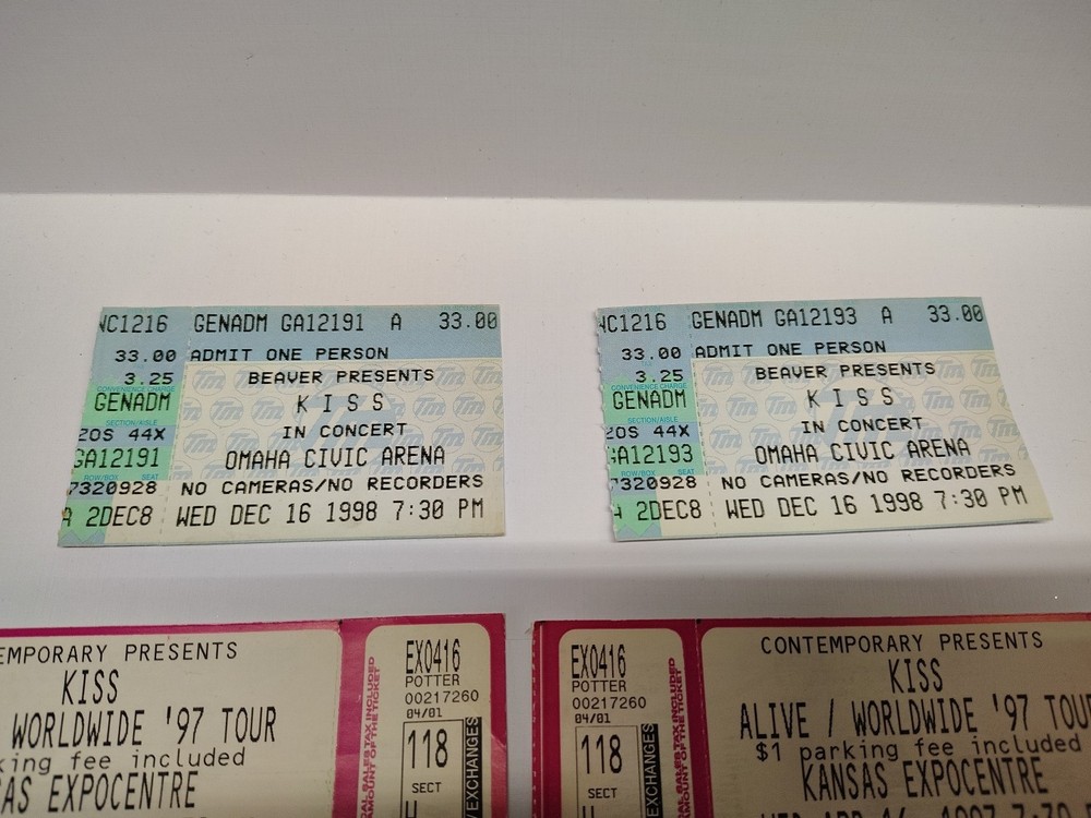 KISS Ticket Stub Collection 97' 98' 2000 Lot Of 6