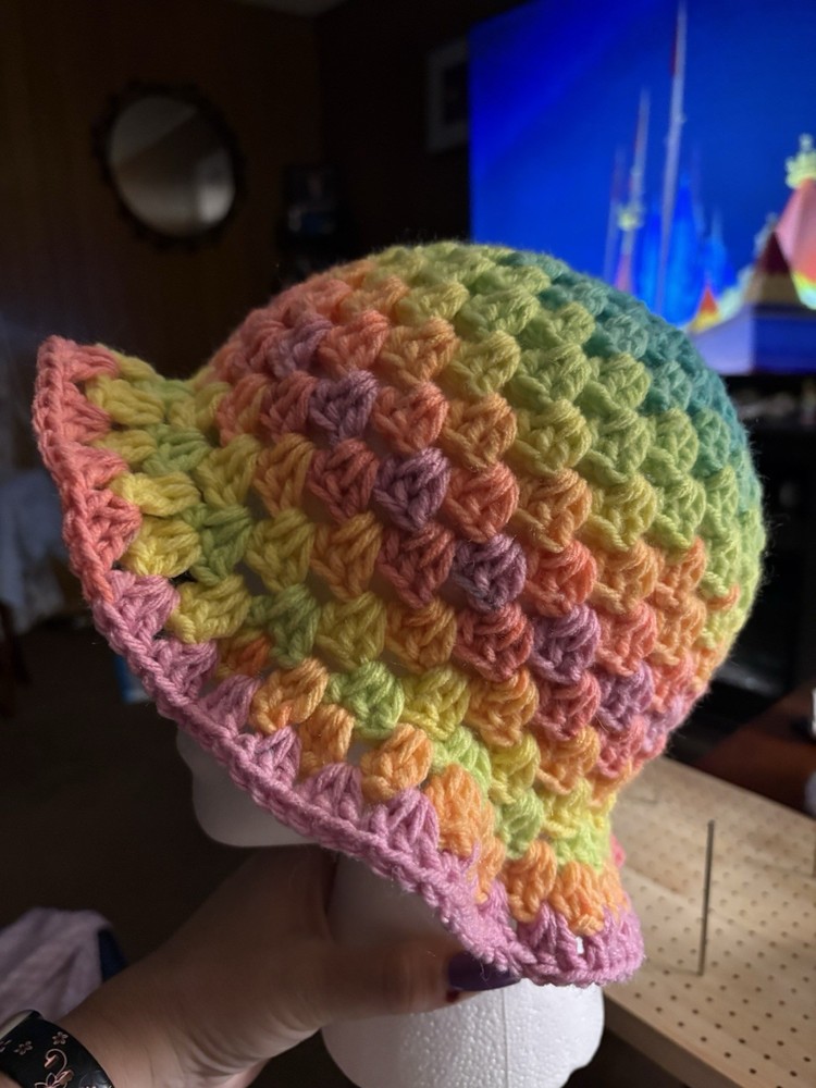 Handmade Crochet Bucket Hat Rainbow Multicolor