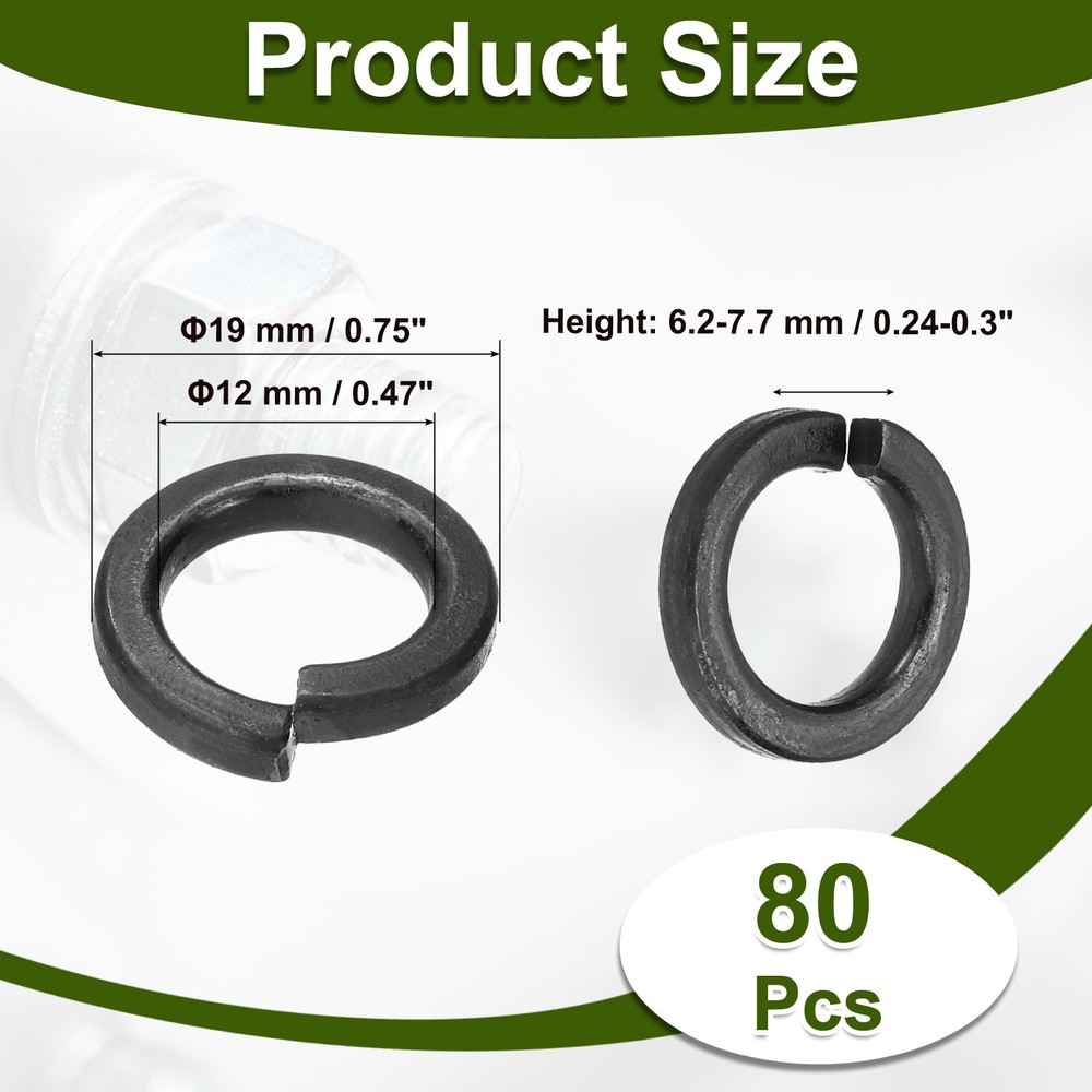80 Pcs M12 Split Lock Washer Spring Lock Washer Spring Steel, Black