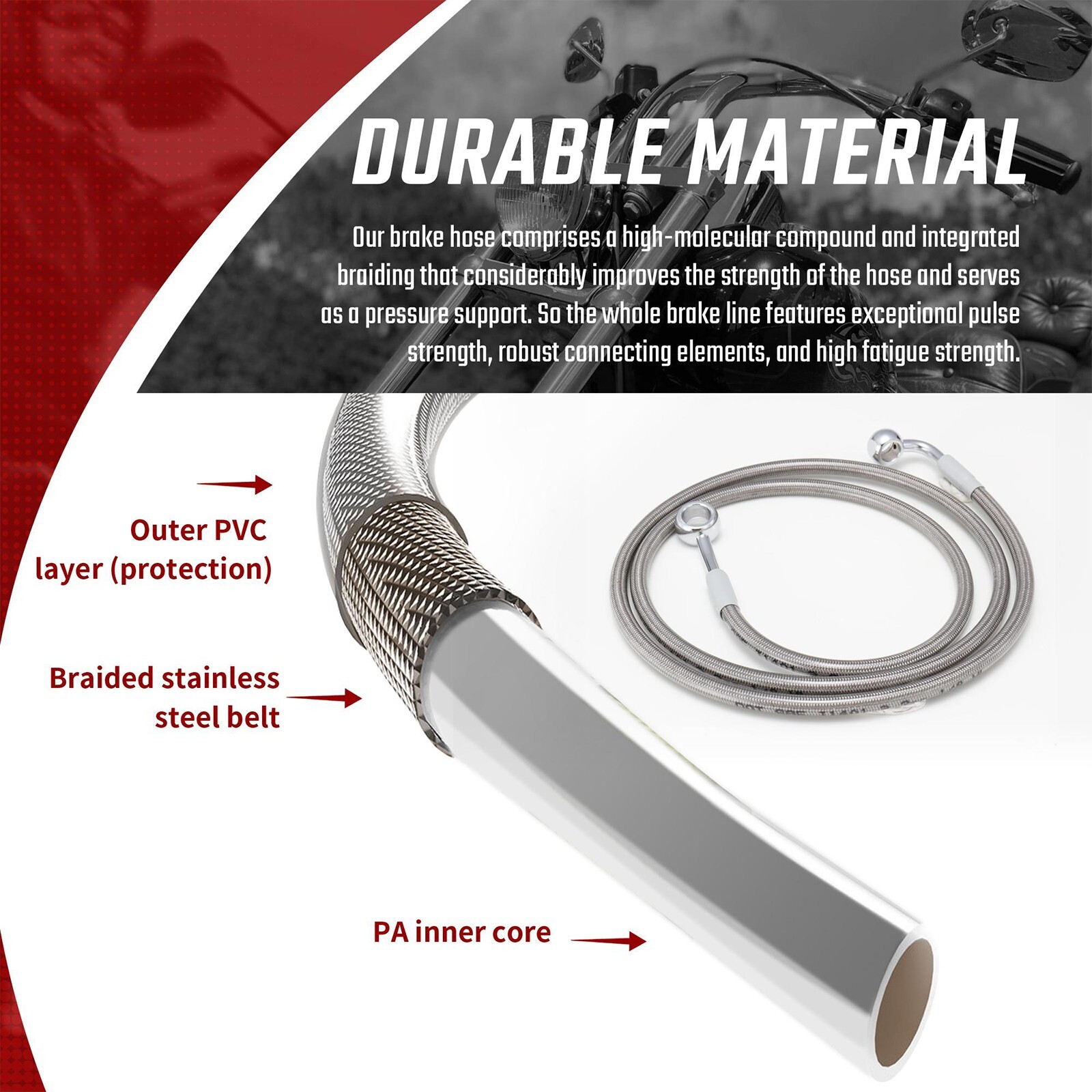 Harley Handlebar 48" Front Brake Line for Dyna 2007-2017 Softail 2000-2015 N/ABS