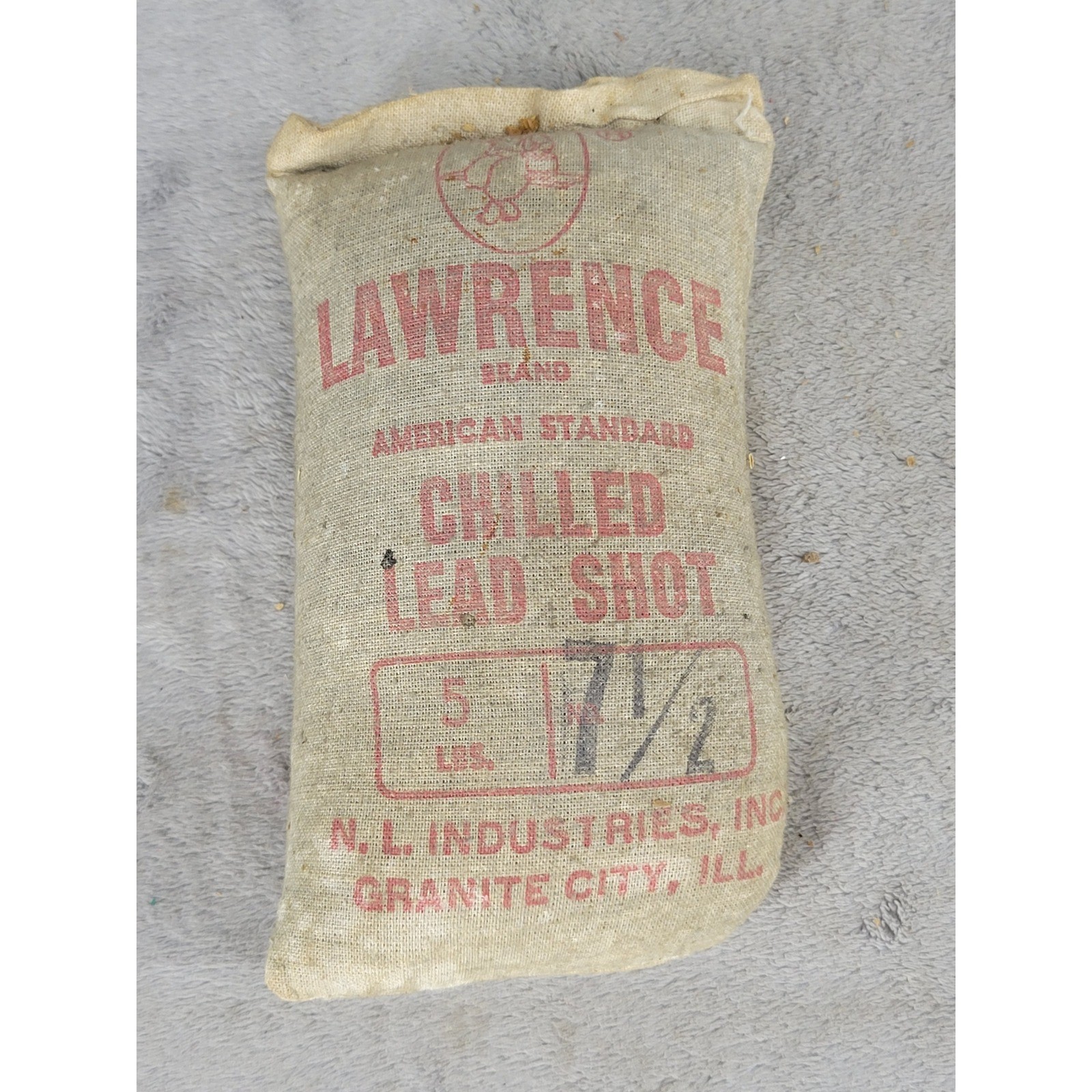 Vintage Lawrence Brand Chilled Lead Shot 7 5lb Sealed Burlap Bag NL Industries