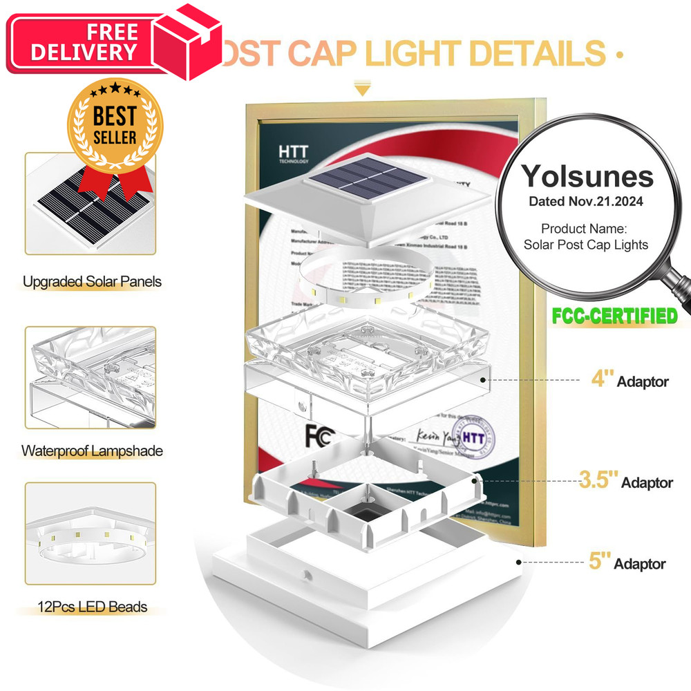 Solar Post Cap Light 8 Packs, Waterproof Powered Fence 8pack, White