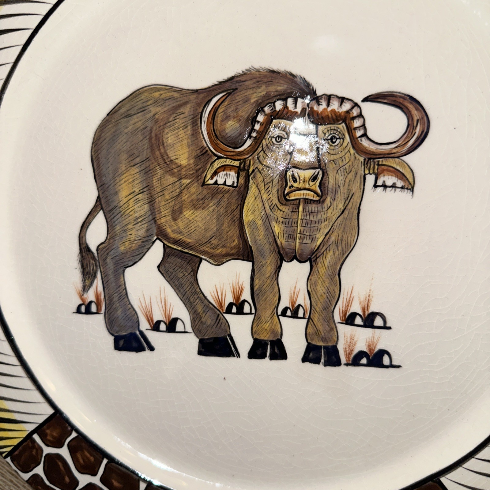 Penzo Zimbabwe Hand Painted 12.25 In Plate Buffalo Signed 2008