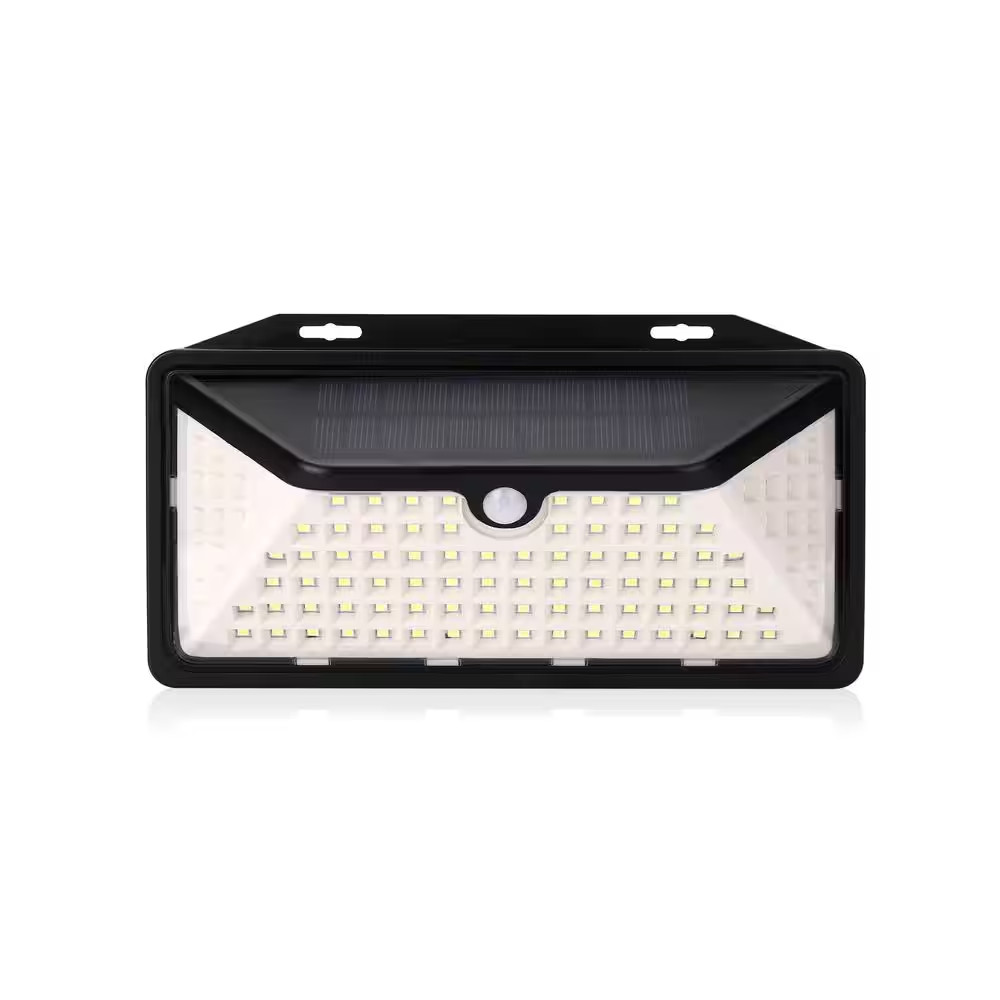 Solar Wall Security Motion Sensing Black Lantern Sconce Outdoor White Integrated