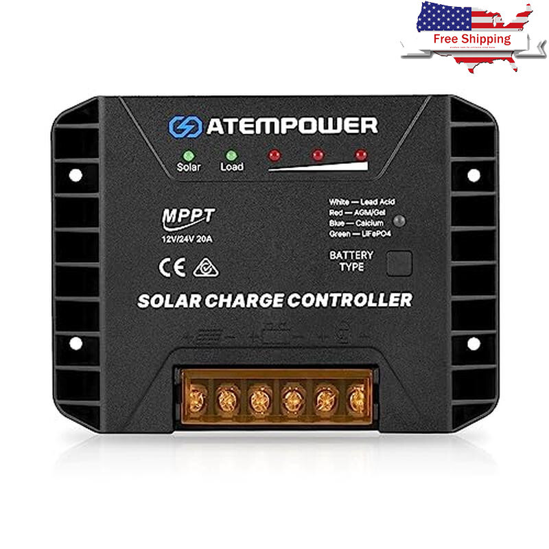 MPPT Solar Charge Controller 20A 12V 24V Lithium Battery Compatible Regulator US