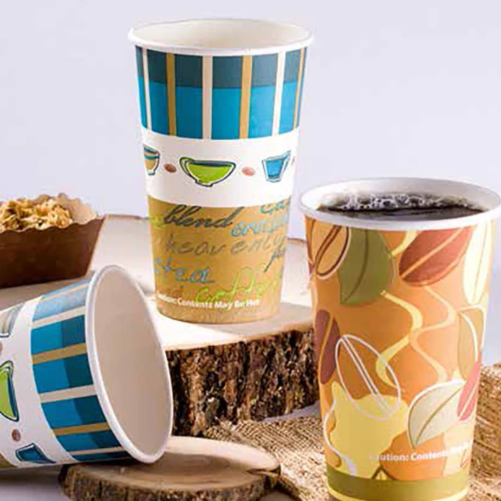 Wholesale 960 CT Disposable Paper Hot Coffee Tea Cups 16 Oz Coffee Bean Pattern
