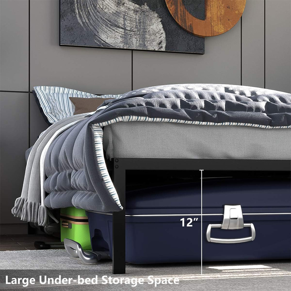 Twin Metal Bed Frame - 14" Platform, No Box Spring Needed, Black