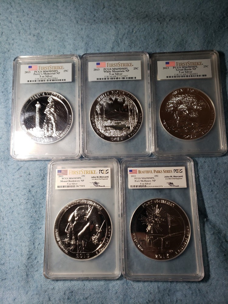 2013 ATB 5oz SILVER MS69DMPL 5 coin SET