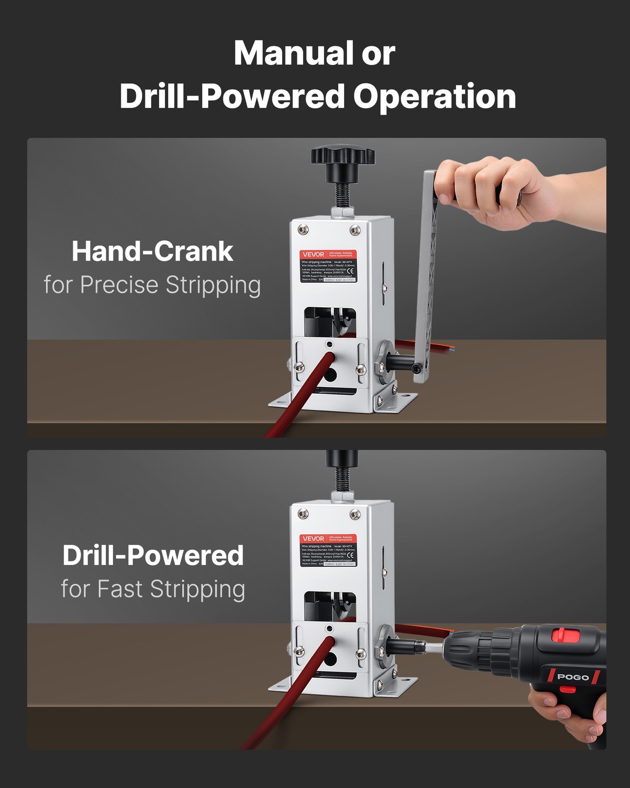 VEVOR Manual Wire Stripper Machine Stripping 0.06-1.18 in Hand or Drill Powered