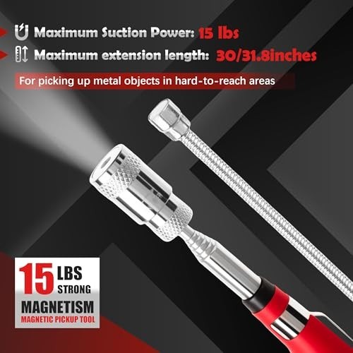7Pcs Telescoping Magnetic Pickup Tool Set, Extendable LED Flashlight & 360° Mirr