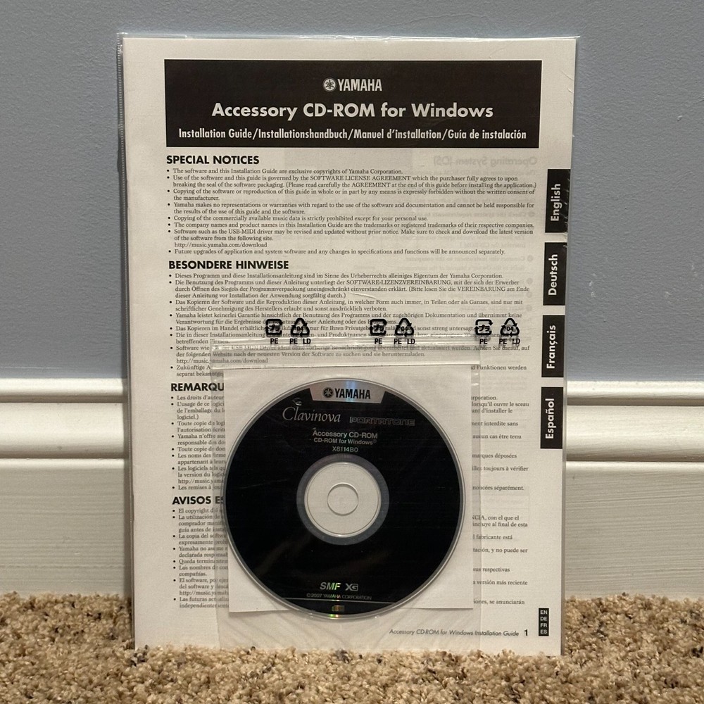 NEW Yamaha Accessory CD-ROM Disk for Windows X8114B0 ClavinovaPortatone Software