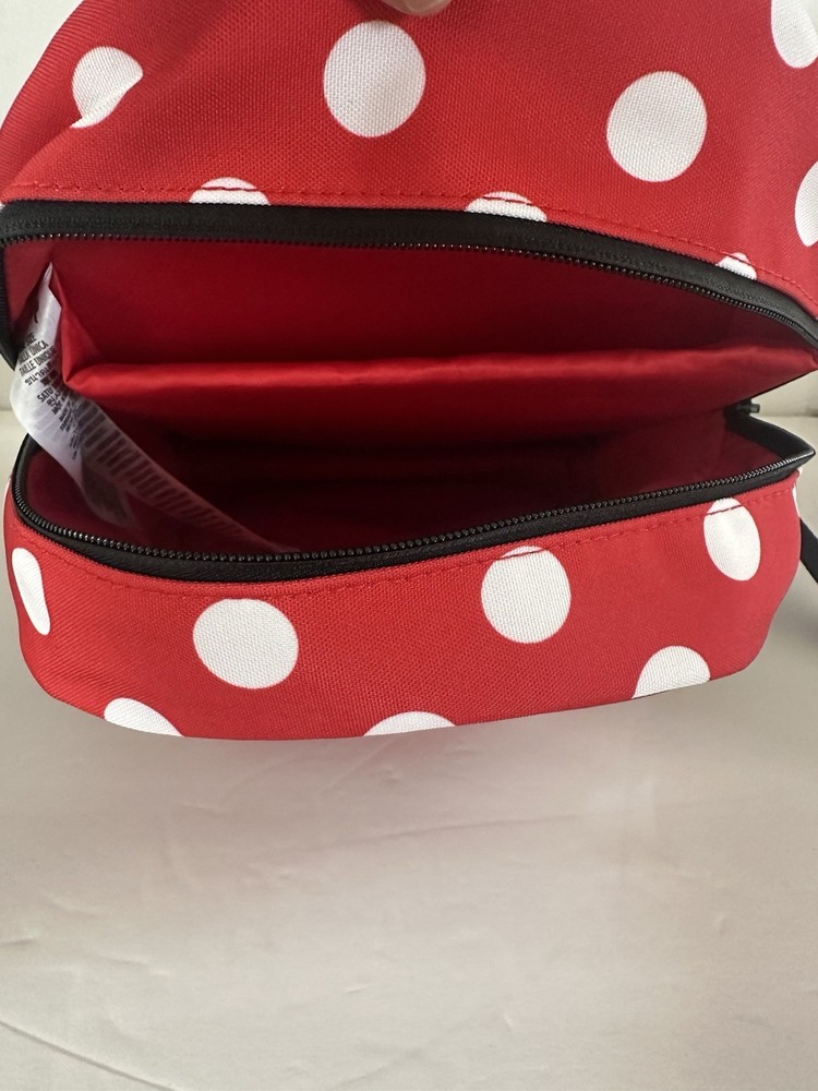 Disney Parks Minnie Mouse Red Polka Dot Backpack Polyester Bow Mesh Pockets