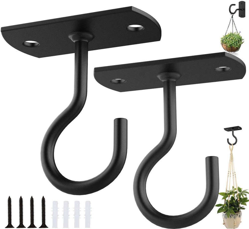 ASZUNE Ceiling Hooks for Hanging Plants 2Pack 2.5in,Wall 2.5Inx2Pack, Black
