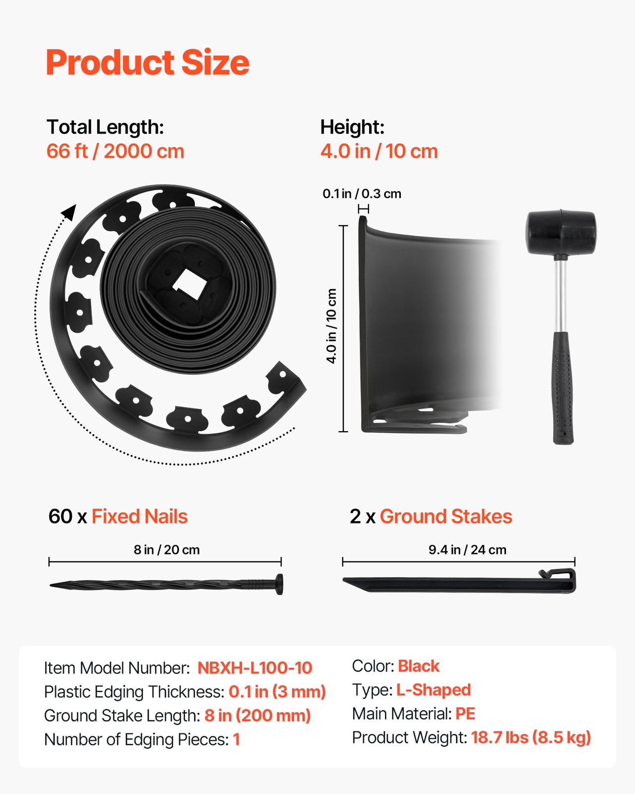 Uimoso 66ft x 4in L-Shaped Durable Plastic Garden Edging Border, No Dig Required