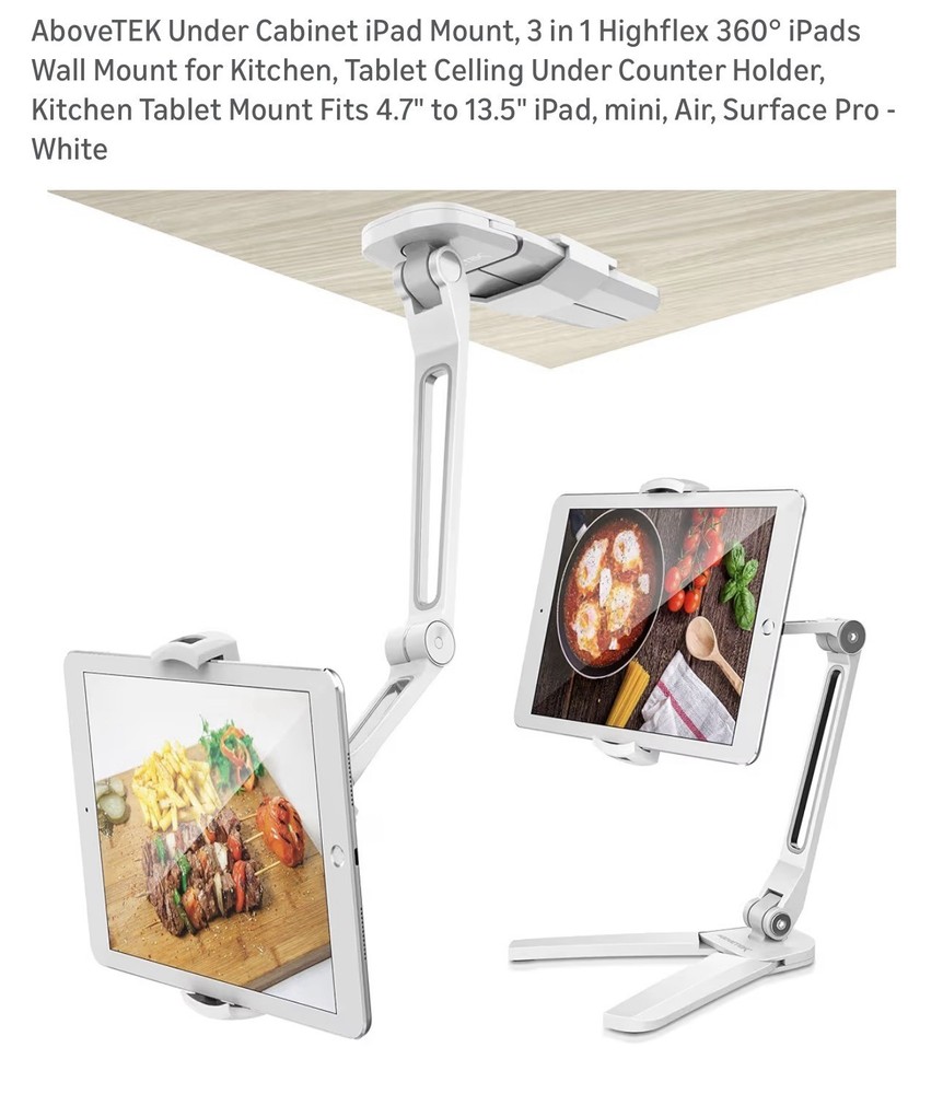 AboveTEK iPad Mount Stand Under Cabinet Tablet Holder Adjustable