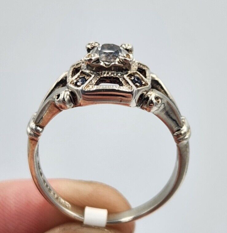 Sterling Silver CZ & Sapphire Ring, Size 9