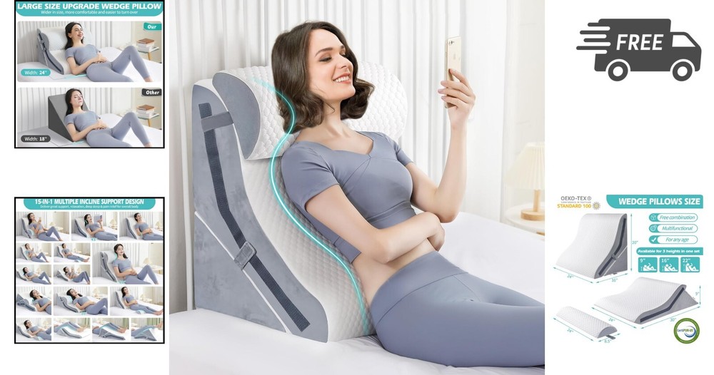 Wedge Pillow for Sleeping Bed Wedge Pillow Set Adjustable Memory Foam Neck Back