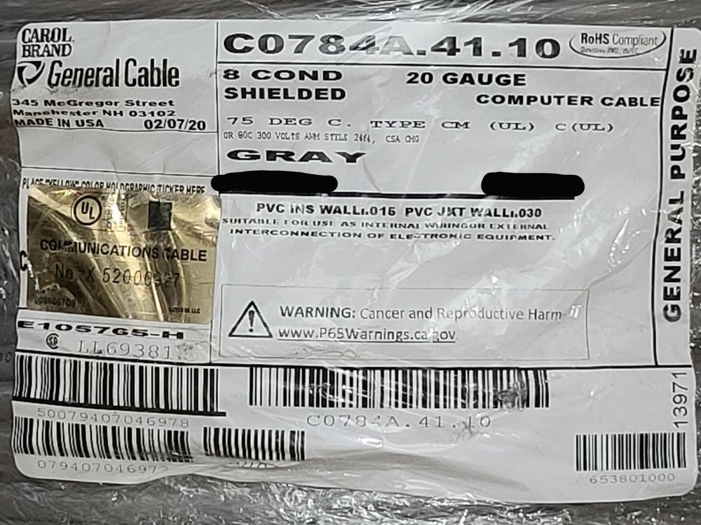 Carol C0784A 20/8C Shielded Tinned Copper Computer/Communication Cable /50ft