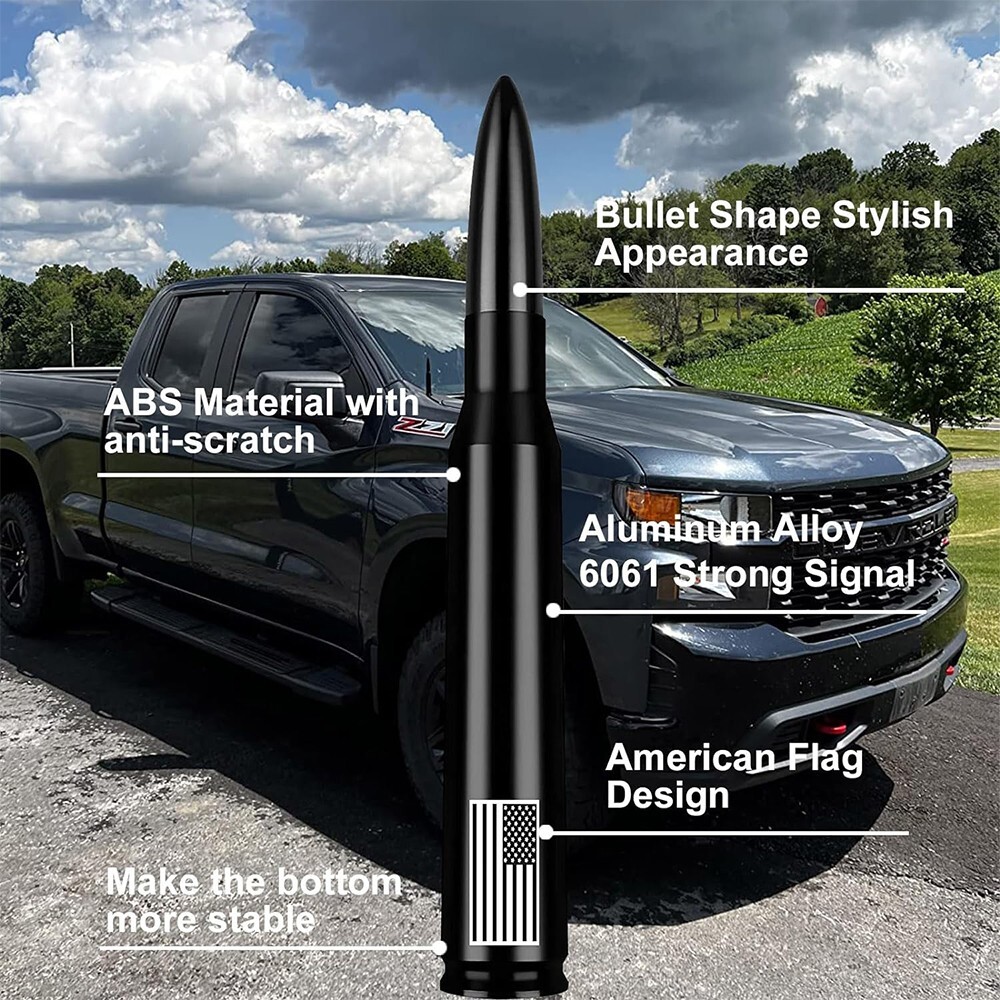 FLAG BULLET ANTENNA 50 CAL for CHEVROLET SILVERADO 1500/2500/3500/GMC SIERRA USA